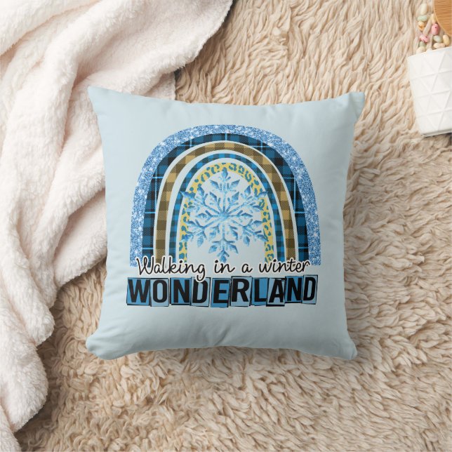 Walking in a Winter Wonderland | Blue Rainbow Throw Pillow (Blanket)