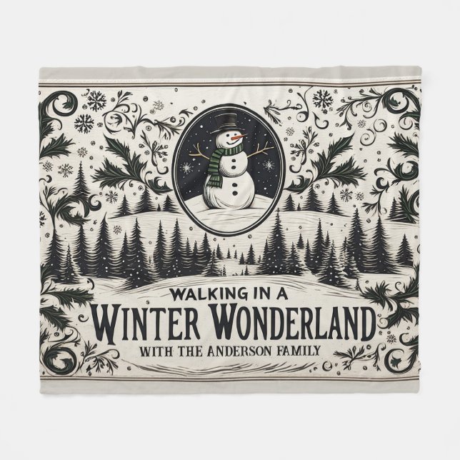 Walking in a Winter Wonderland Snowman Fleece Blanket (Front (Horizontal))