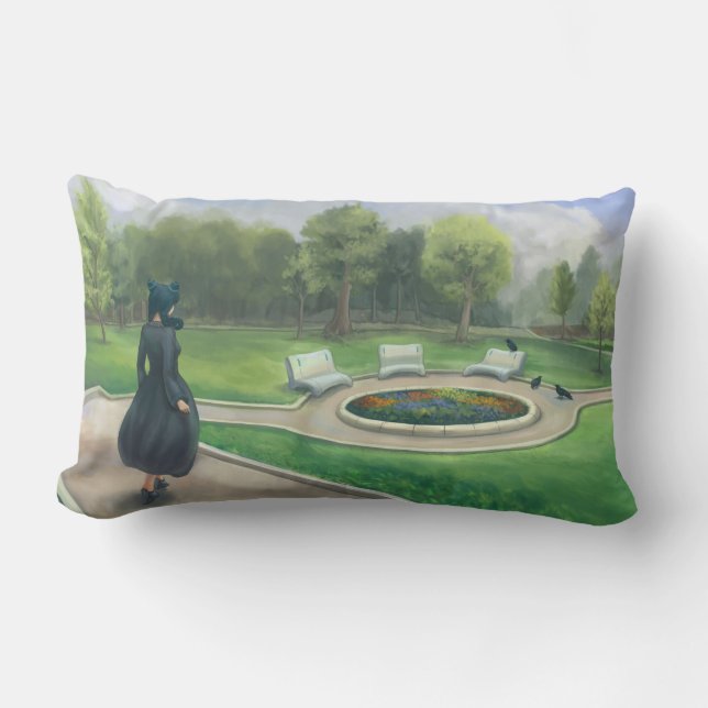 Walking in the Garden Fantasy Art Lumbar Pillow (Front)