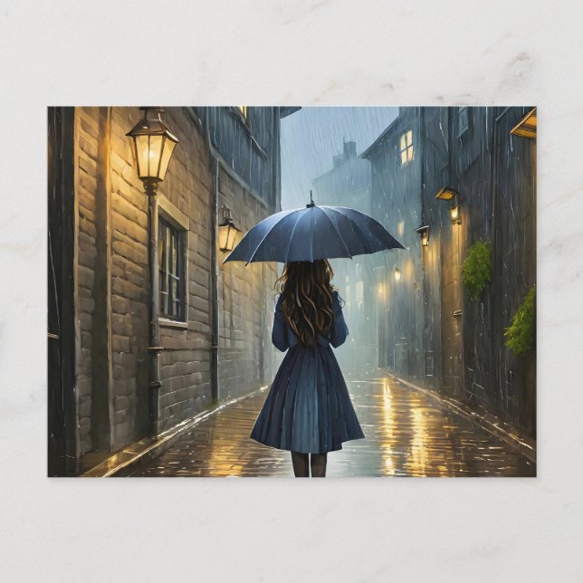 Walking in the rain postcard (Front)