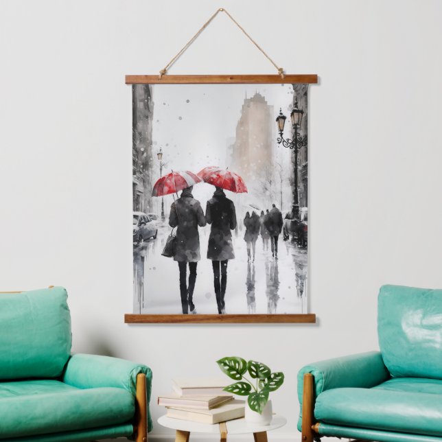 Walking in the Rain Watercolor  Hanging Tapestry (Living Room)
