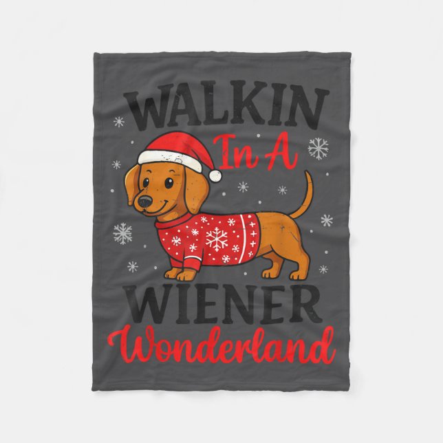 Walking In Weiner Wonderland Mini Dachshund Christ Fleece Blanket (Front)