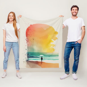 Walking into the Waves Abstract Beach Art Fleece Blanket