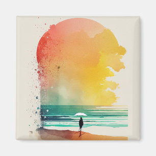 Walking into the Waves Abstract Beach Art Magnet