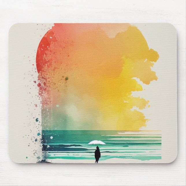 Walking into the Waves Abstract Beach Art Mouse Pad (Front)
