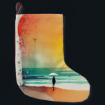 Walking into the Waves Abstract Beach Art Small Christmas Stocking<br><div class="desc">Bring the beauty of the beach into your home with this stunning watercolor abstract art print. Featuring a figure walking into the waves on a sunny day. Perfect for your living room, bedroom, or office, this print is a great gift for anyone who loves the beach or abstract art. Available...</div>