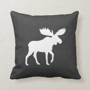Walking Moose Silhouette Grey and White Throw Pillow