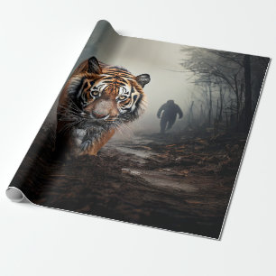 Walking Old black and orange tiger surreal forest Wrapping Paper