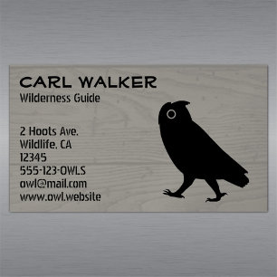Walking Owl Silhouette Wood Style Magnetic Business Card
