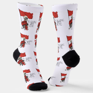 Walking Red Flag Skeleton Edgy Minimalist Humour Socks