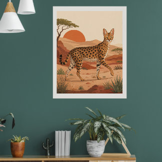 Walking Savannah Cat Safari Boho Wall Art Print