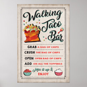 Walking Taco Bar Sign Poster