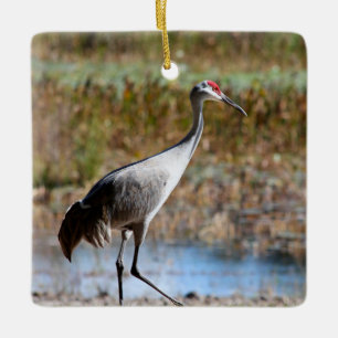 Walking Tall, Sandhill Crane Ceramic Ornament