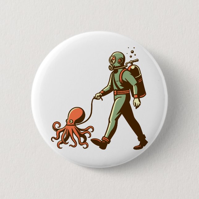 Walking the octopus 2 inch round button (Front)