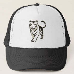 Walking Tiger Drawing - Ink Brush Design on Trucker Hat