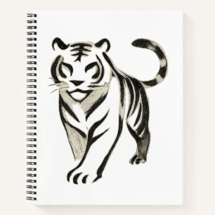 Walking Tiger Drawing - Ink Notebook Design