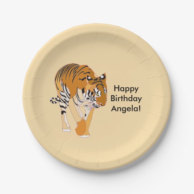 Walking Tiger Personalized Birthday Plates (Front)