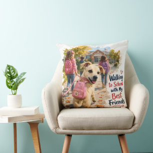 Walking to School with My Best Friends Throw Pillow