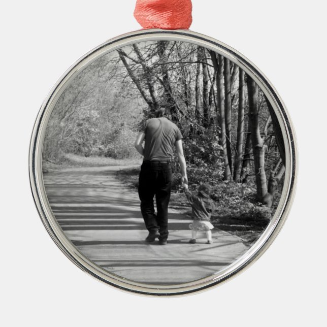 Walking With Daddy Metal Ornament (Front)