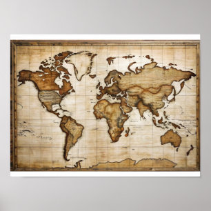Wall Art Water Colour Pharoah Face on World Map  