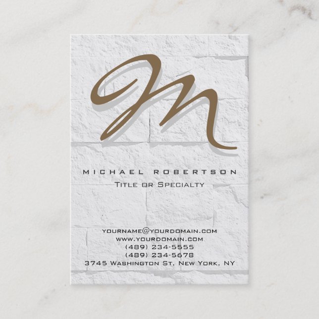 Wall Brick Pattern Brown Monogram Business Card (Front)