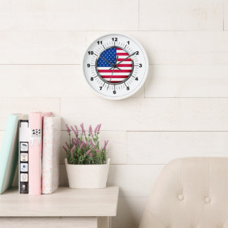 Wall Clock, 10" Round White Wooden Frame USA Clock