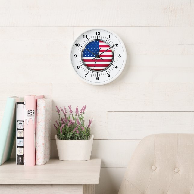 Wall Clock, 10" Round White Wooden Frame USA Clock (Reading Room)