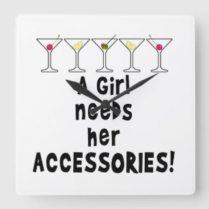 WALL CLOCK, A GIRL NEEDS HER ACCESSORIES SQUARE WALL CLOCK