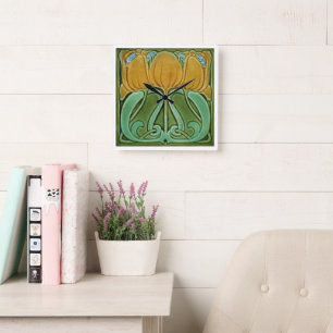 Wall Clock - Art Nouveau Floral Yellow