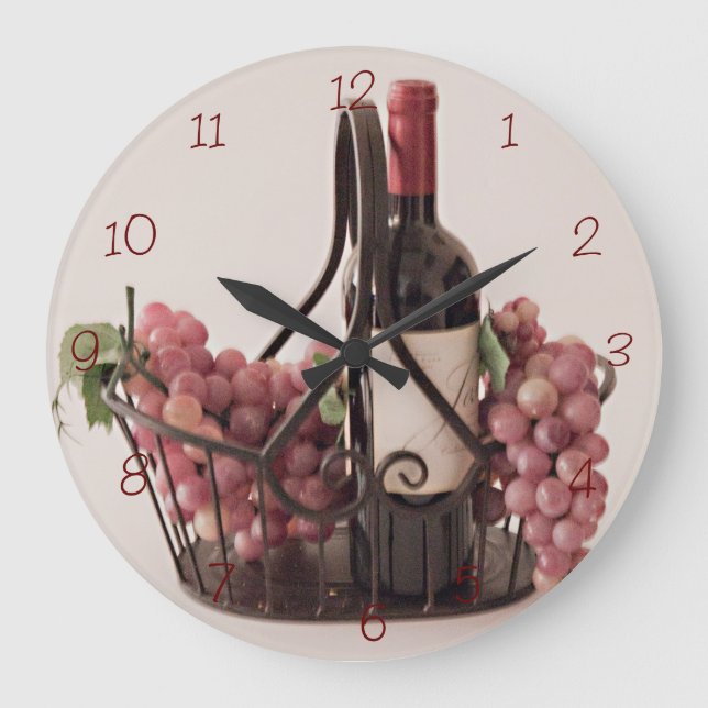 Wall Clock Basket w/ Wine and Grapes (Front)