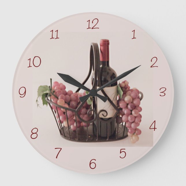 Wall Clock Basket w/ Wine and Grapes Opt. 2 (Front)