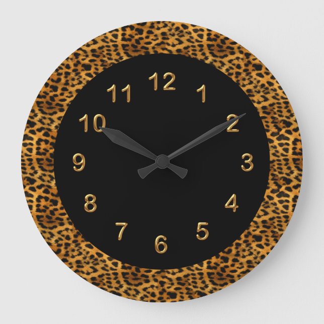Wall Clock Black Leopard Print Animal (Front)