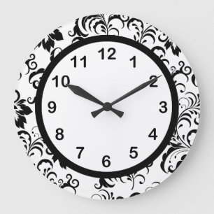 Wall Clock Black White Trim Damask Floral (3)