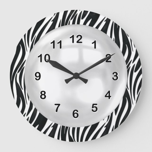 Wall Clock Black White Zebra Stripe (Front)