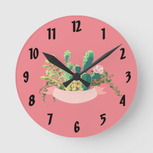Wall Clock Bohemian Cactus Succulents Dessert Cact