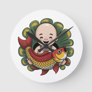 Wall Clock   Chloe Baby – Cute Boy with Lucky Koi 