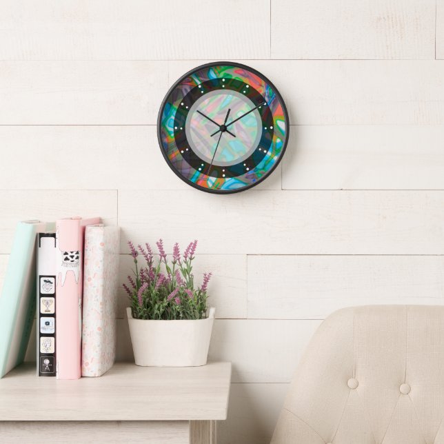 Wall Clock Colourful Stained Glass (Reading Room)