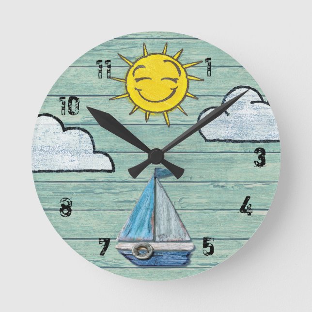 Wall clock Driftwood Beach + numbers.Jade Medium (Front)
