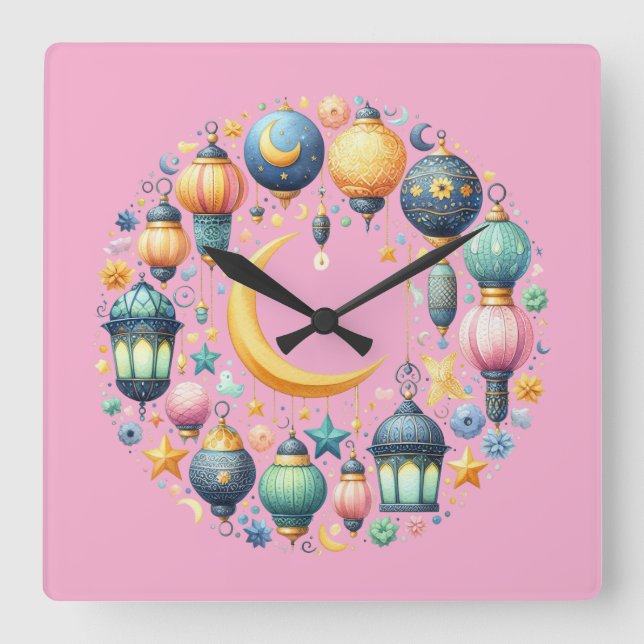 Wall Clock-Eid Mubarak Wreath Wall Clock (Front)