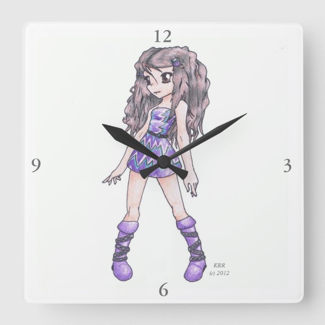 Wall Clock featuring Girl in Purple Dress w/ Boots (Front)