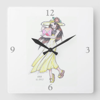 Wall Clock featuring Girl in Yellow Dress and Hat