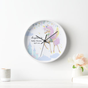 Wall Clock for a baby shower with unicorn.