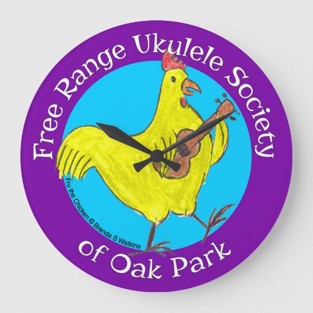 Wall Clock Free Range Ukulele Society Logo (Front)