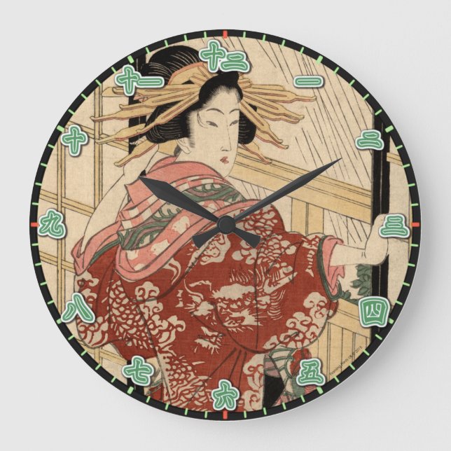 Wall Clock Geisha Lady Japanese Kanji Numerals (Front)