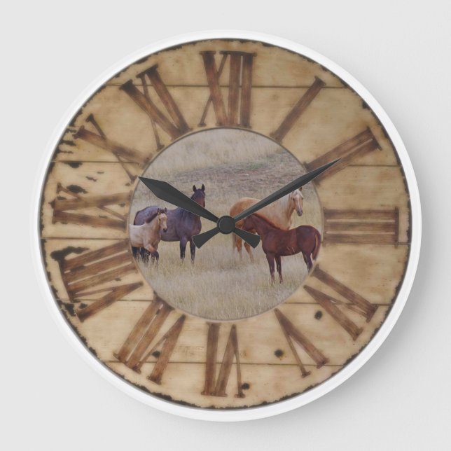 Wall Clock Horse and Foal Western Rustic Clock (Front)