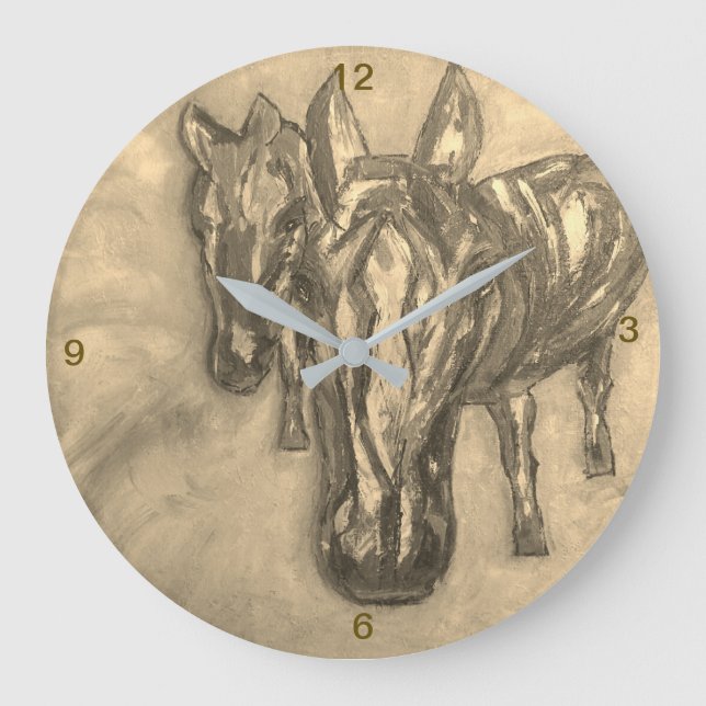 Wall Clock Horses in Sepia (Front)