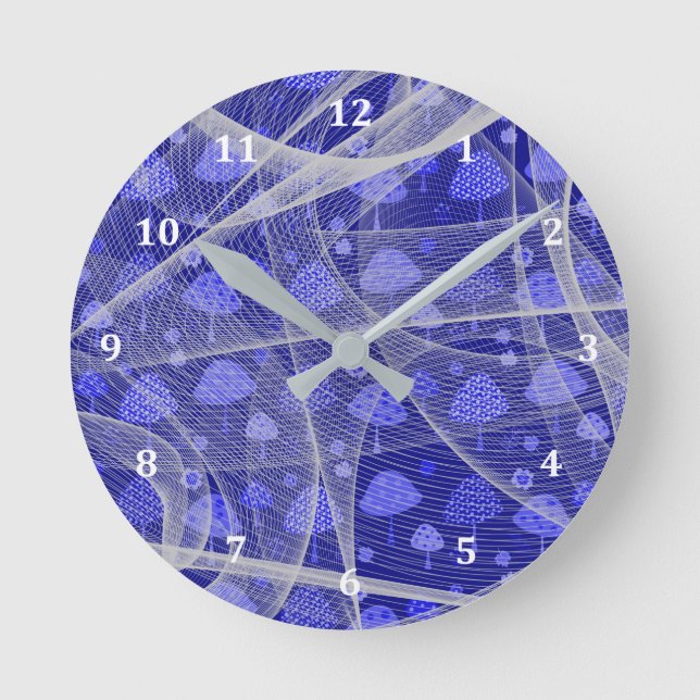 Wall Clock in Blue with Mushrooms and a Veil Look (Front)