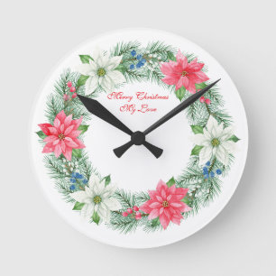Wall Clock-Merry Xmas My Love Wreath Wall Clock