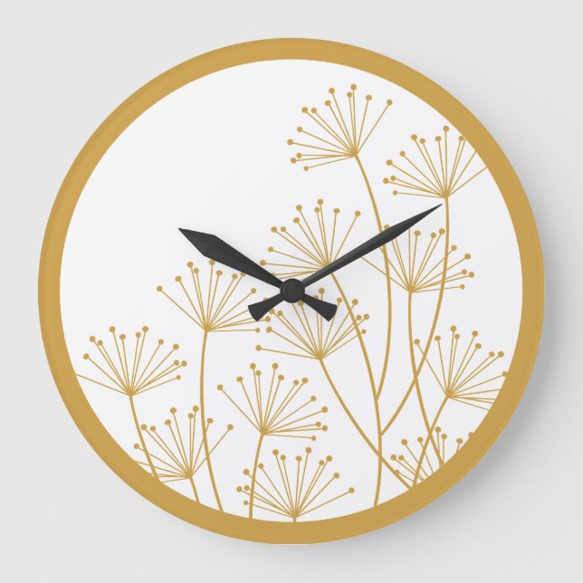 Wall Clock - Mod Dandelions in Gold (Front)