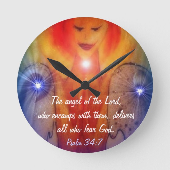 Wall Clock Psalm 34:7 Angel of the Lord painting (Front)